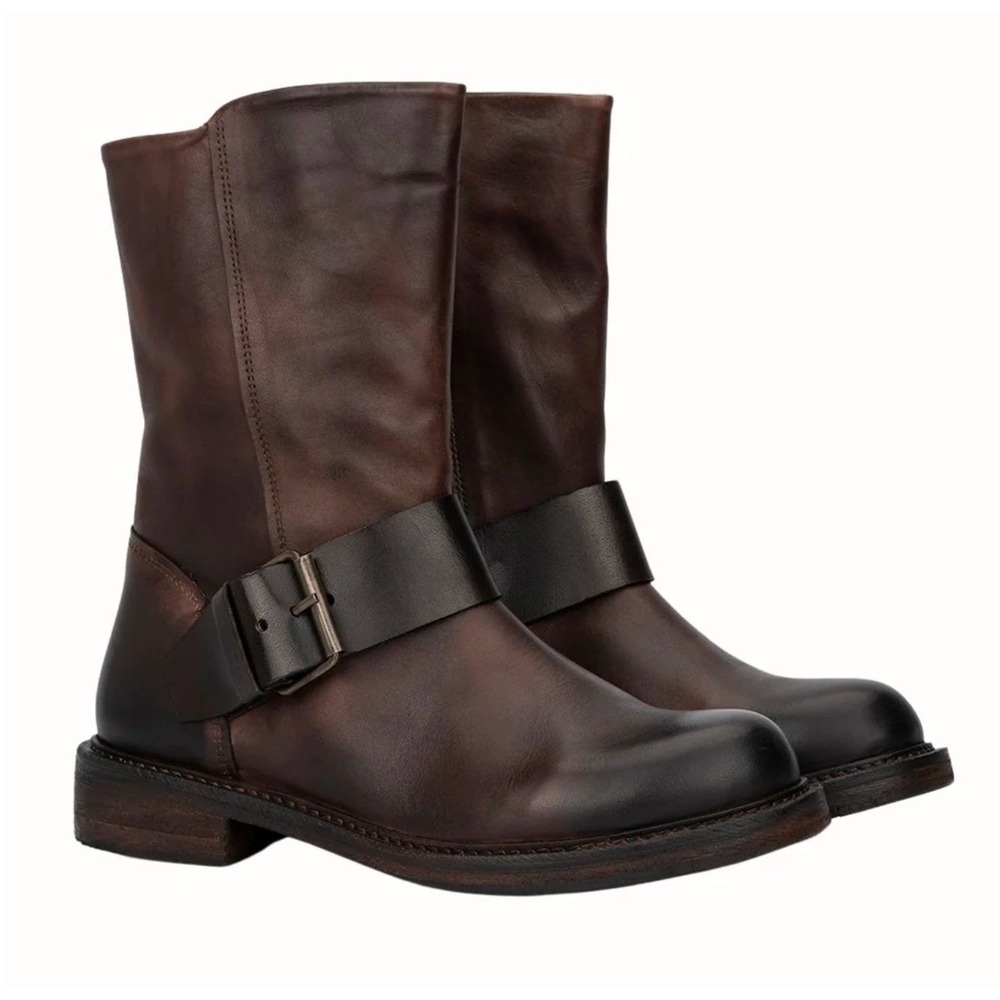Vintage Foundry Co. NEW Leather Buckle Moto Biker Boots Brown Women's Size 7.5